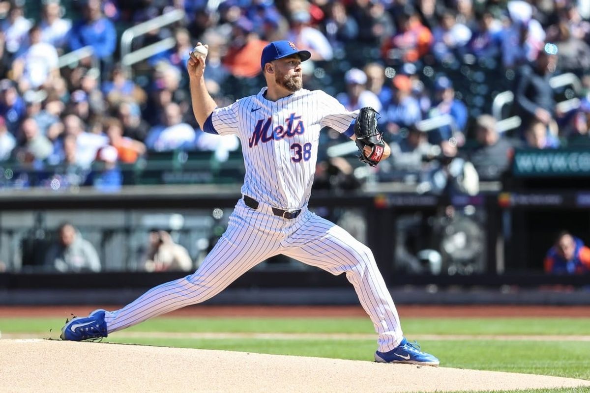 Mar 31, 2024; New York City, New York, USA;  New York Mets starting pitcher Tylor Megill (38) pitches in the first inning against the Milwaukee Brewers at Citi Field.