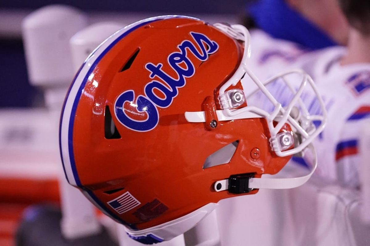 Nov 18, 2023; Columbia, Missouri, USA; A general view of a Florida Gators helmet against the Missouri Tigers  prior to a game at Faurot Field at Memorial Stadium.