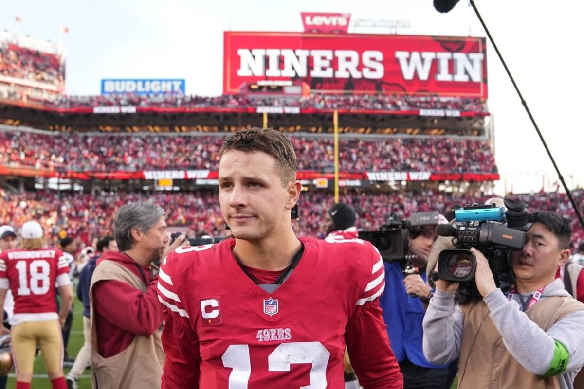 Dec 10, 2023; Santa Clara, California, USA; San Francisco 49ers quarterback Brock Purdy (13) walks on the field after defeating the Seattle Seahawks at Levi's Stadium.