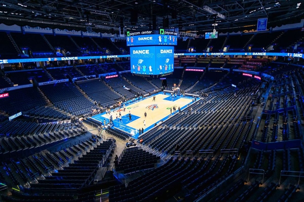 Oct 17, 2023; Oklahoma City, Oklahoma, USA; A general view of the Paycom Center before the game between the  Oklahoma City Thunder and Milwaukee Bucks at Paycom Center.