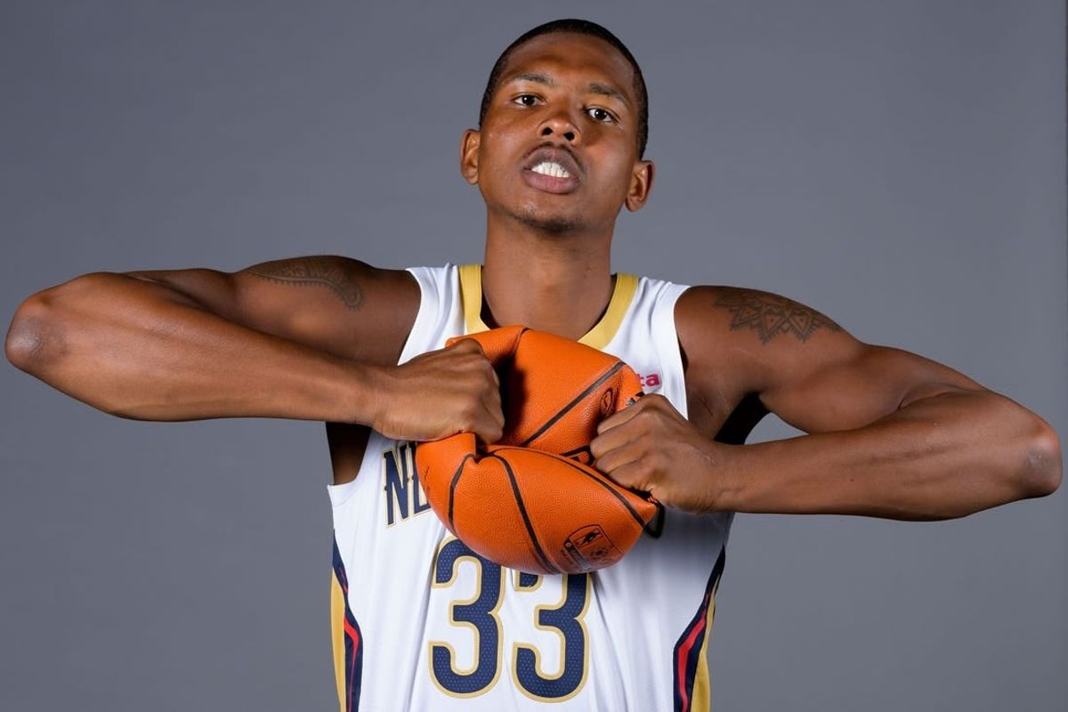 Oct 2, 2023; New Orleans, LA, USA; New Orleans Pelicans guard Malcolm Hill (33) poses during Media Day at the Smoothie King Center.
