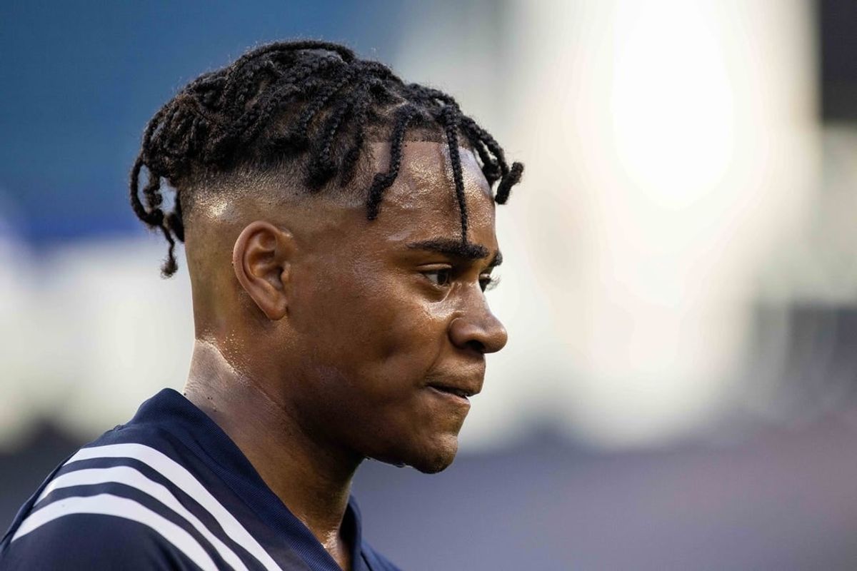 Jun 23, 2021; Foxborough, Massachusetts, USA; New England Revolution defender Dejuan Jones (24) reacts against the New York Red Bulls at Gillette Stadium.