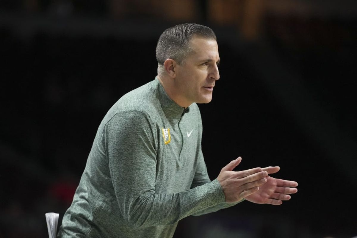 March 4, 2023; Las Vegas, NV, USA; San Francisco Dons head coach Chris Gerlufsen instructs during the second half in the quarterfinals of the WCC Basketball Championships at Orleans Arena.
