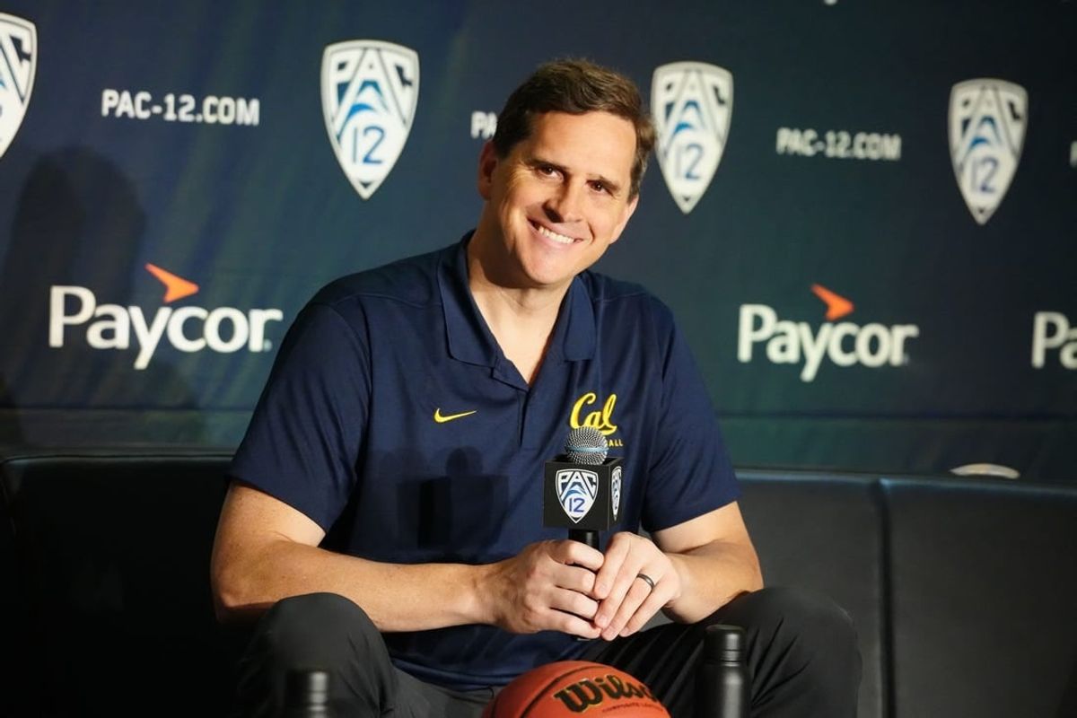 Oct 11, 2023; Las Vegas, NV, USA; California Golden Bears coach Mark Madsen during Pac-12 Media Day at Park MGM Las Vegas Conference Center.