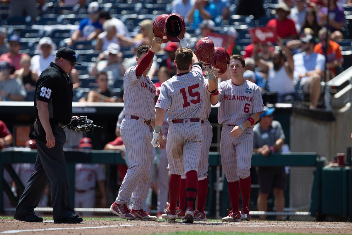 Oklahoma’s Jackson Nicklaus (15) celebrates his grand slam against Texas A&M.