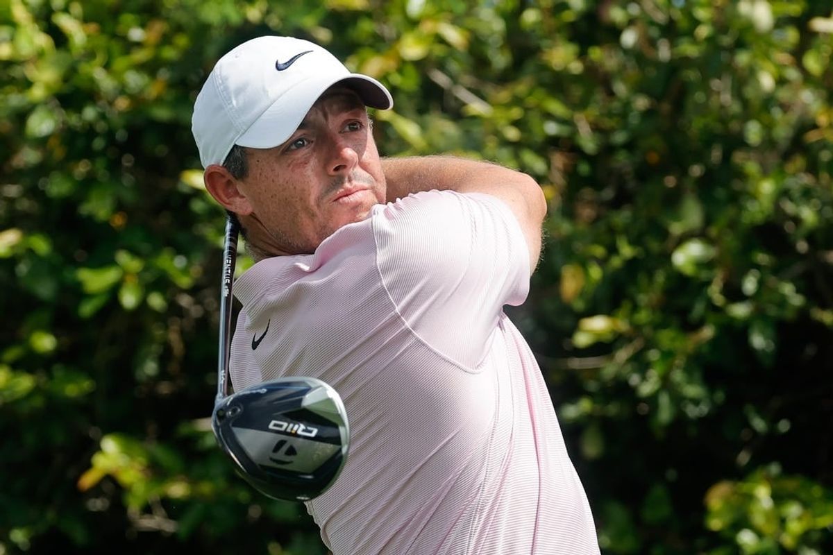 Mar 8, 2024; Orlando, Florida, USA;  Rory McIlroy plays his shot from the ninth tee during the second round of the Arnold Palmer Invitational golf tournament.