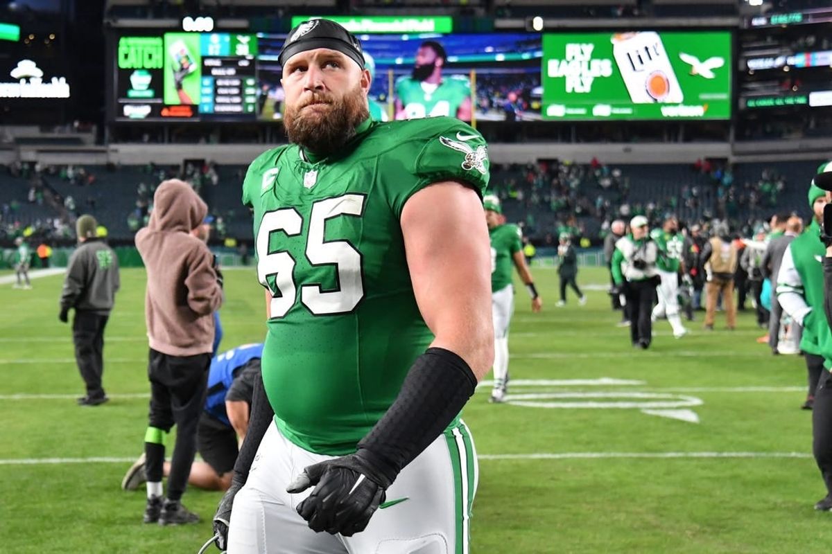 Oct 22, 2023; Philadelphia, Pennsylvania, USA; Philadelphia Eagles offensive tackle Lane Johnson (65) against the Miami Dolphins at Lincoln Financial Field.