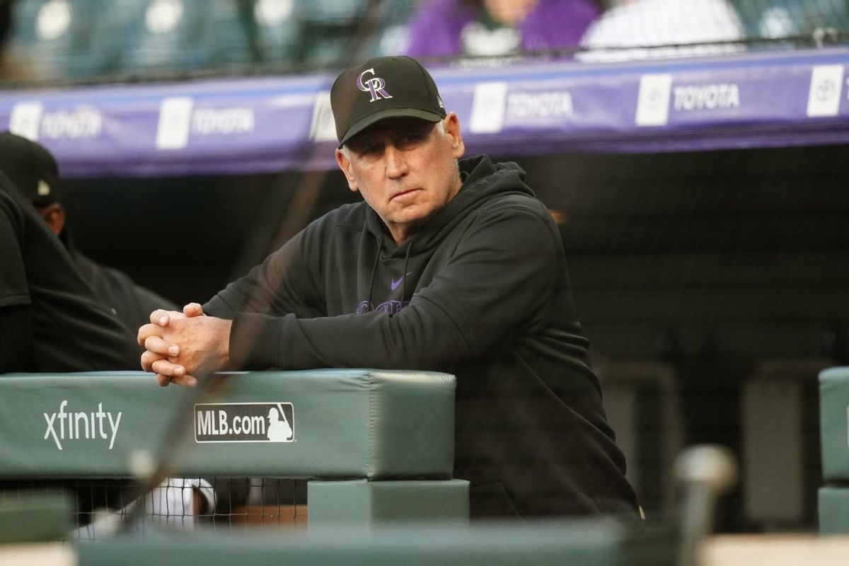 Apr 21, 2024; Denver, Colorado, USA; Colorado Rockies manager Bud Black (10) during the first inning against the Seattle Mariners at Coors Field.