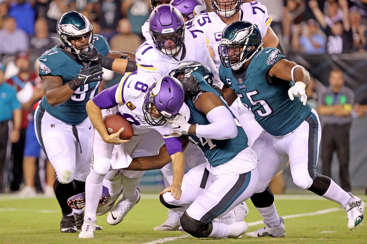 Minnesota Vikings QB Kirk Cousins was sacked twice in a 24-7 loss to the Philadelphia Eagles