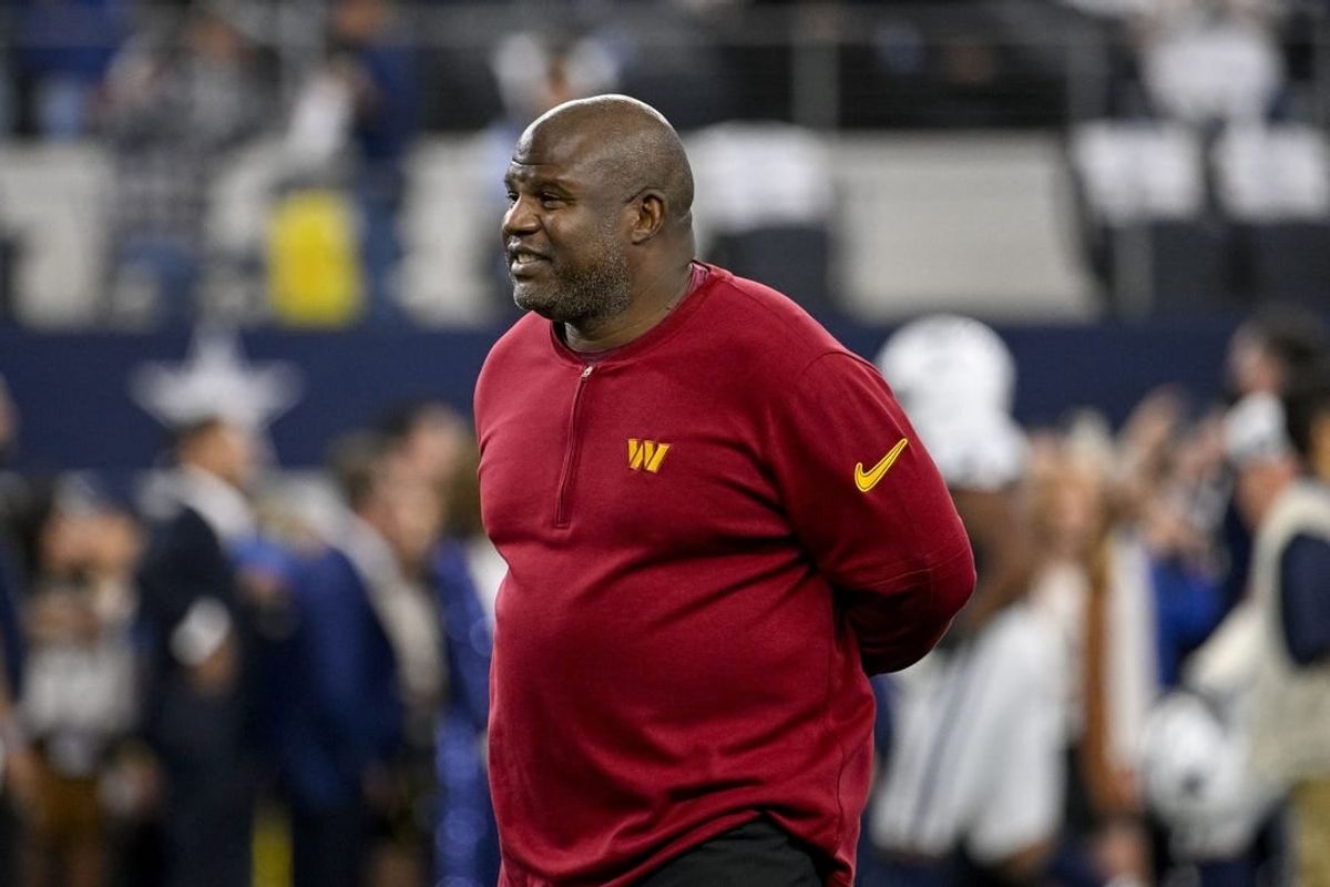 Nov 23, 2023; Arlington, Texas, USA; Washington Commanders offensive coordinator Eric Bieniemy before the game between the Dallas Cowboys and the Washington Commanders at AT&T Stadium.