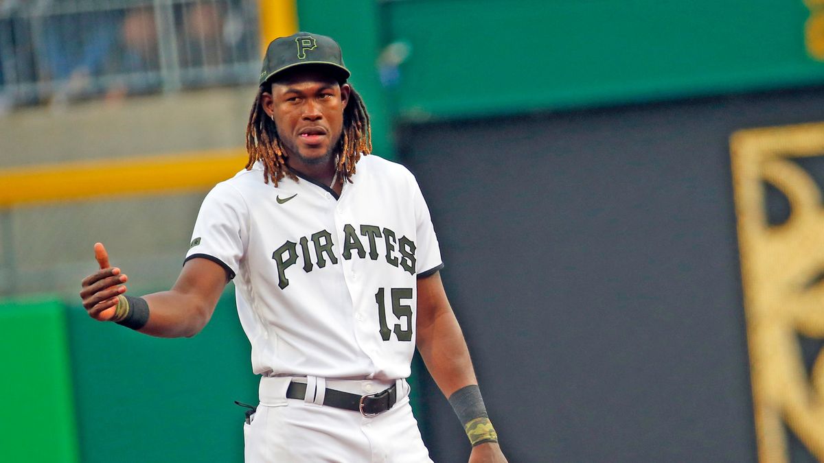 Oneil Cruz looks on against the Chicago Cubs during the game at PNC Park on June 20, 2022 in Pittsburgh.