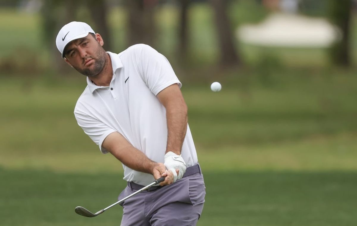Mar 30, 2024; Houston, Texas, USA; Scottie Scheffler (USA) drives from the eighth tee during the third round of the Texas Children's Houston Open golf tournament.