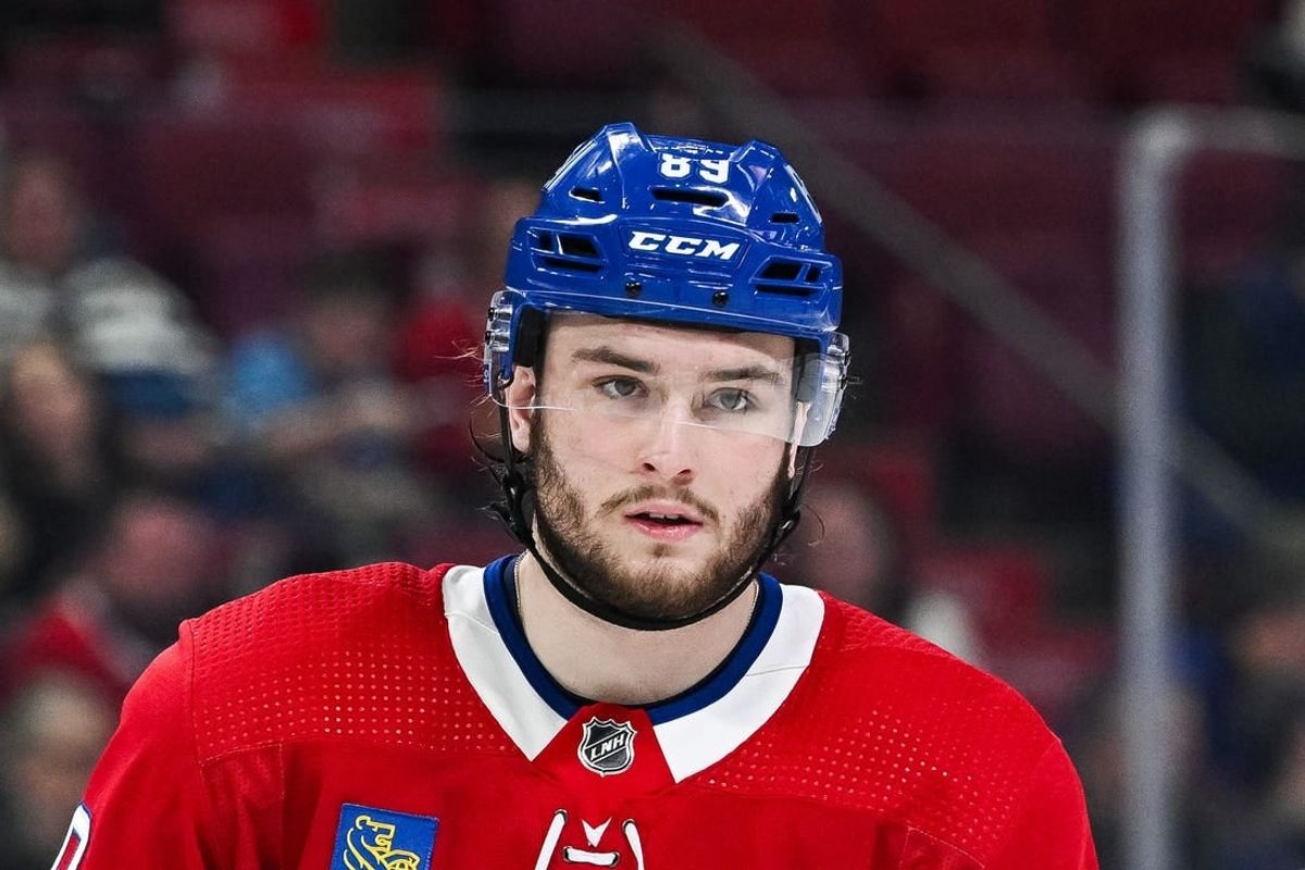 Feb 27, 2024; Montreal, Quebec, CAN; Montreal Canadiens right wing Joshua Roy (89) looks on against the Arizona Coyotes during the second period at Bell Centre.