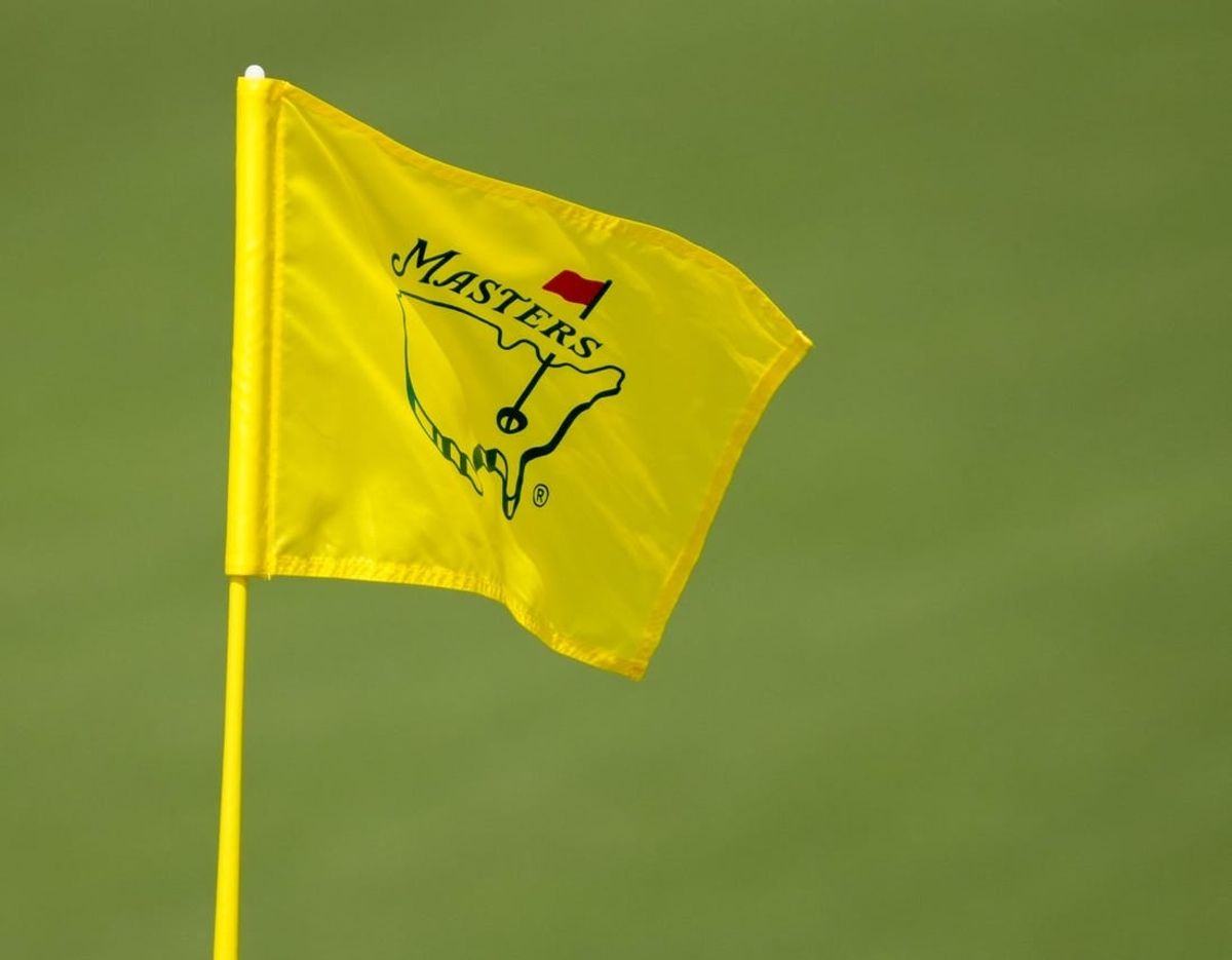 Apr 6, 2023; Augusta, Georgia, USA; A pin flag waves on the second green during the first round of The Masters golf tournament.