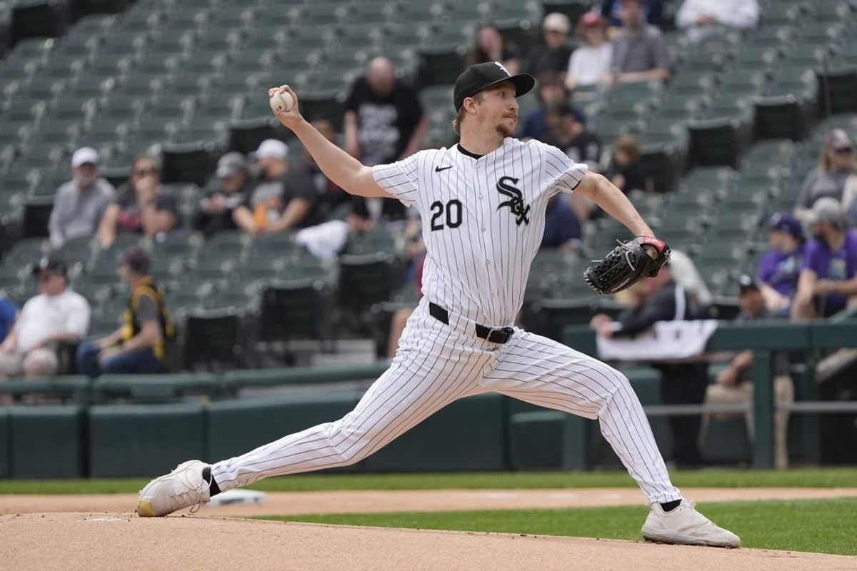 Apr 28, 2024; Chicago, Illinois, USA; Chicago White Sox pitcher Erick Fedde (20) throws the ball against the Tampa Bay Rays during the first inning at Guaranteed Rate Field.