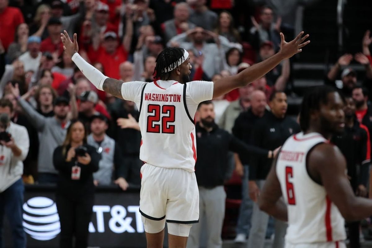 Jan 13, 2024; Lubbock, Texas, USA;  Texas Tech Red Raiders forward Warren Washington (22) reacts after the game against the Kansas State Wildcats at United Supermarkets Arena.