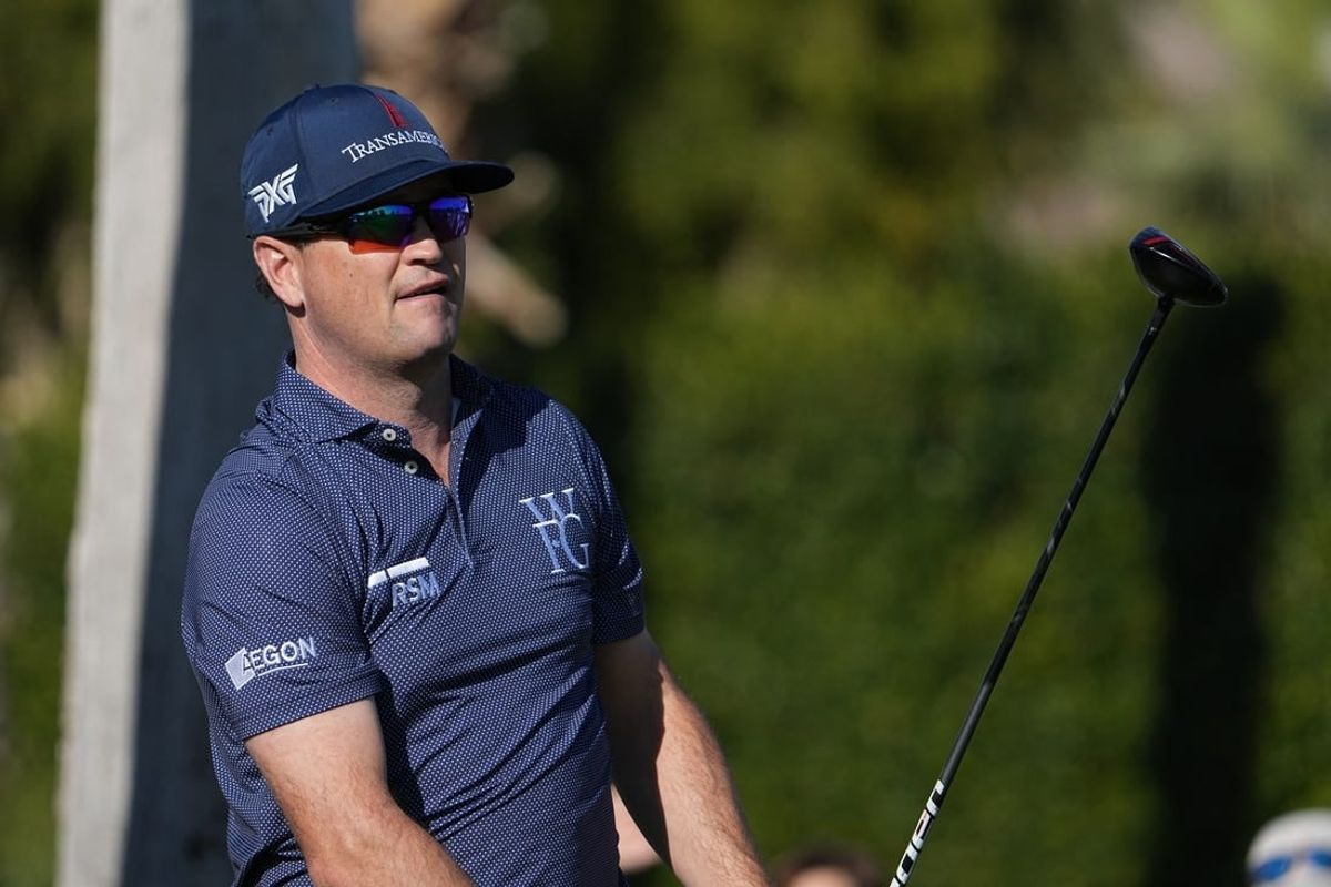 Jan 18, 2024; La Quinta, California, USA; Zach Johnson hits his tee shot on the first hole during the first round of the The American Express golf tournament at La Quinta Country Club.