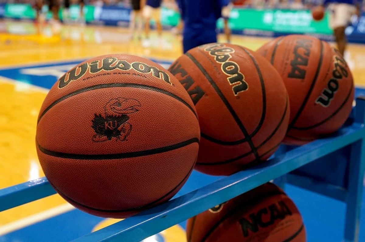 Dec 11, 2020; Lawrence, Kansas, USA; A general view of racked basketballs.