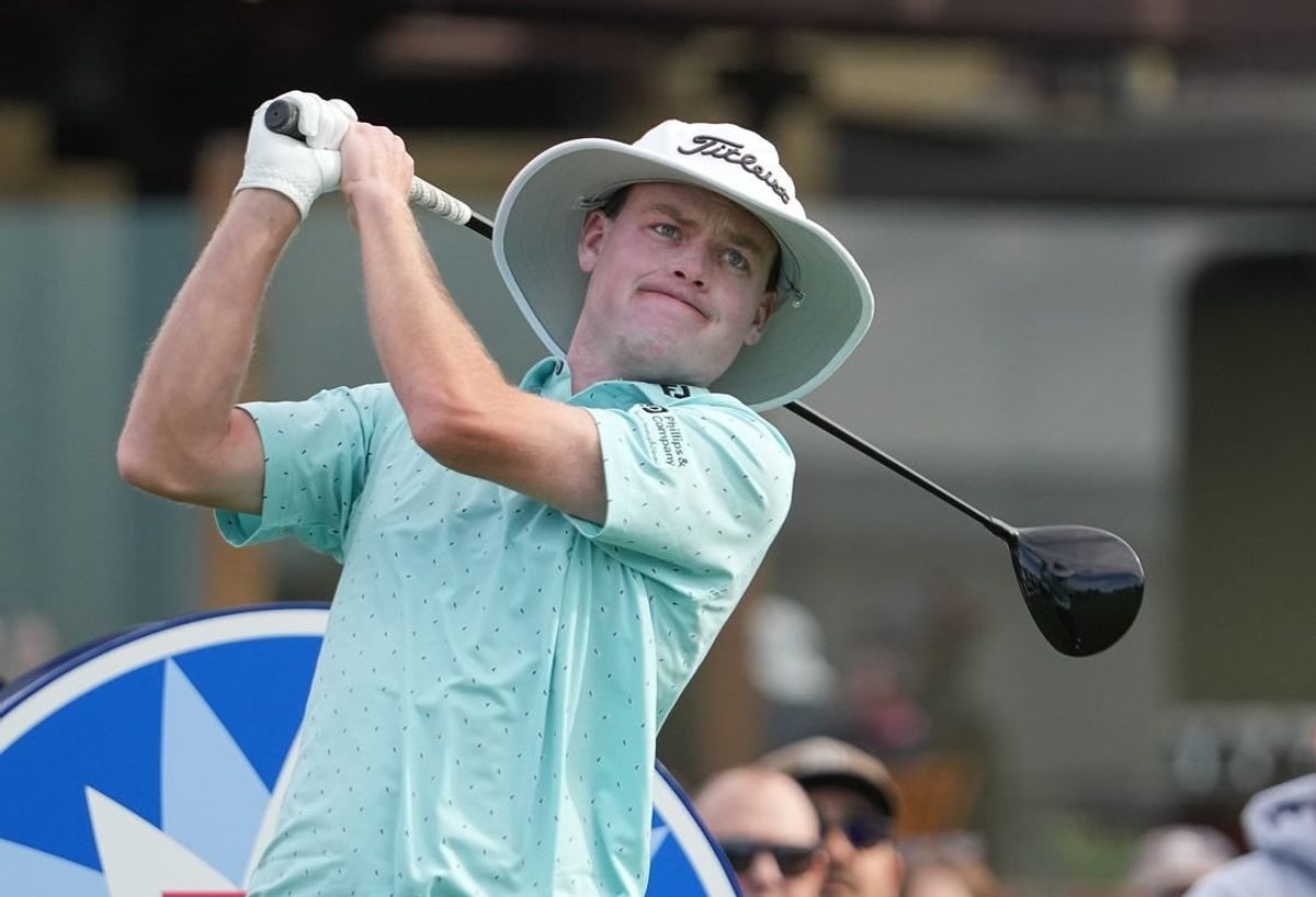 Jan 26, 2024; San Diego, California, USA; Joe Highsmith hits his tee shot on the first hole during the third round of the Farmers Insurance Open golf tournament at Torrey Pines Municipal Golf Course - South Course.