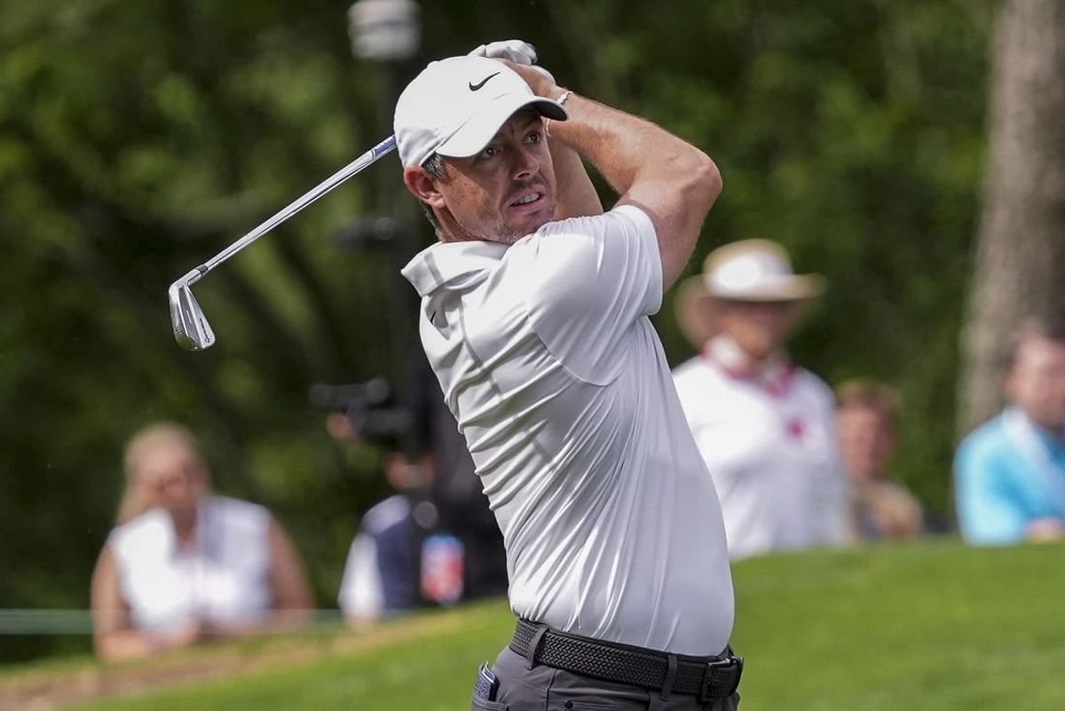 May 9, 2024; Charlotte, North Carolina, USA;  Rory McIlroy watches his second shot on the tenth hole during the first round of the Wells Fargo Championship golf tournament.