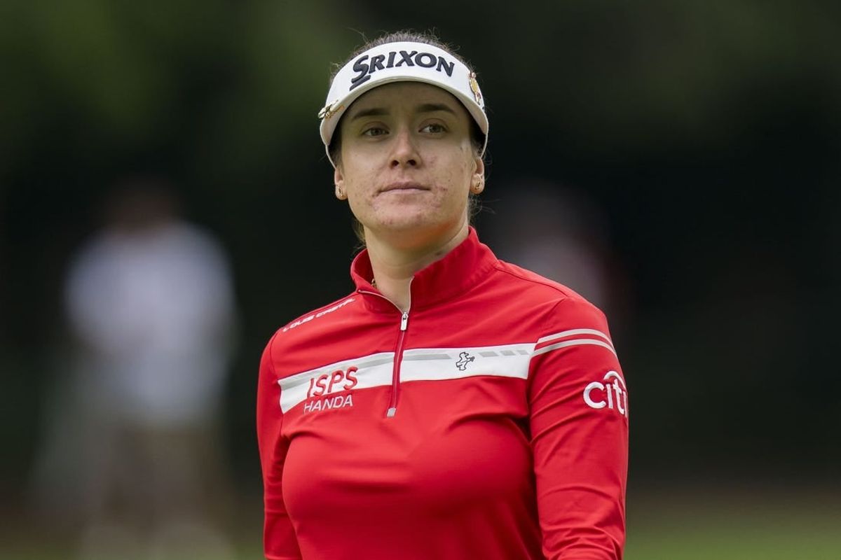 Aug 25, 2023; Vancouver, British Columbia, CAN; Hannah Green reacts to her shot on the fifth hole during the second round of the CPKC Women's Open golf tournament at Shaughnessy Golf & Country Club.