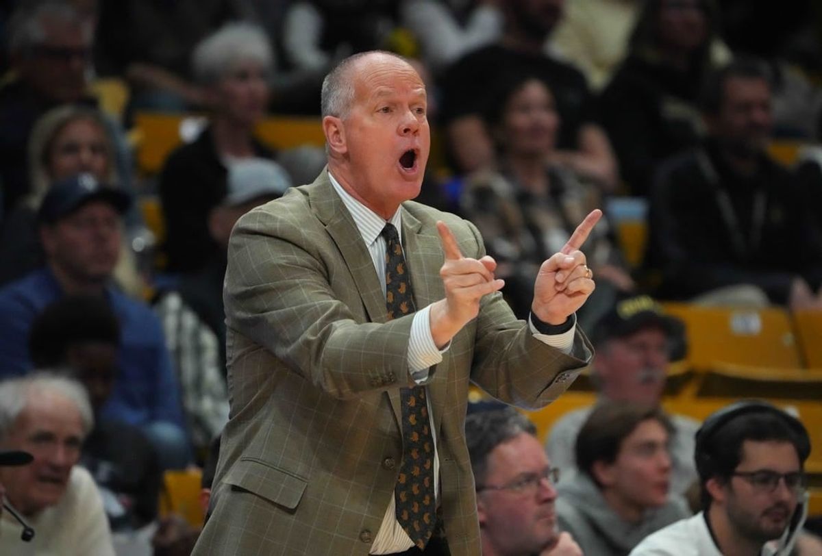Mar 4, 2023; Boulder, Colorado, USA; Colorado Buffaloes head coach Tad Boyle calls in play in the first half against the Utah Utes at the CU Events Center.