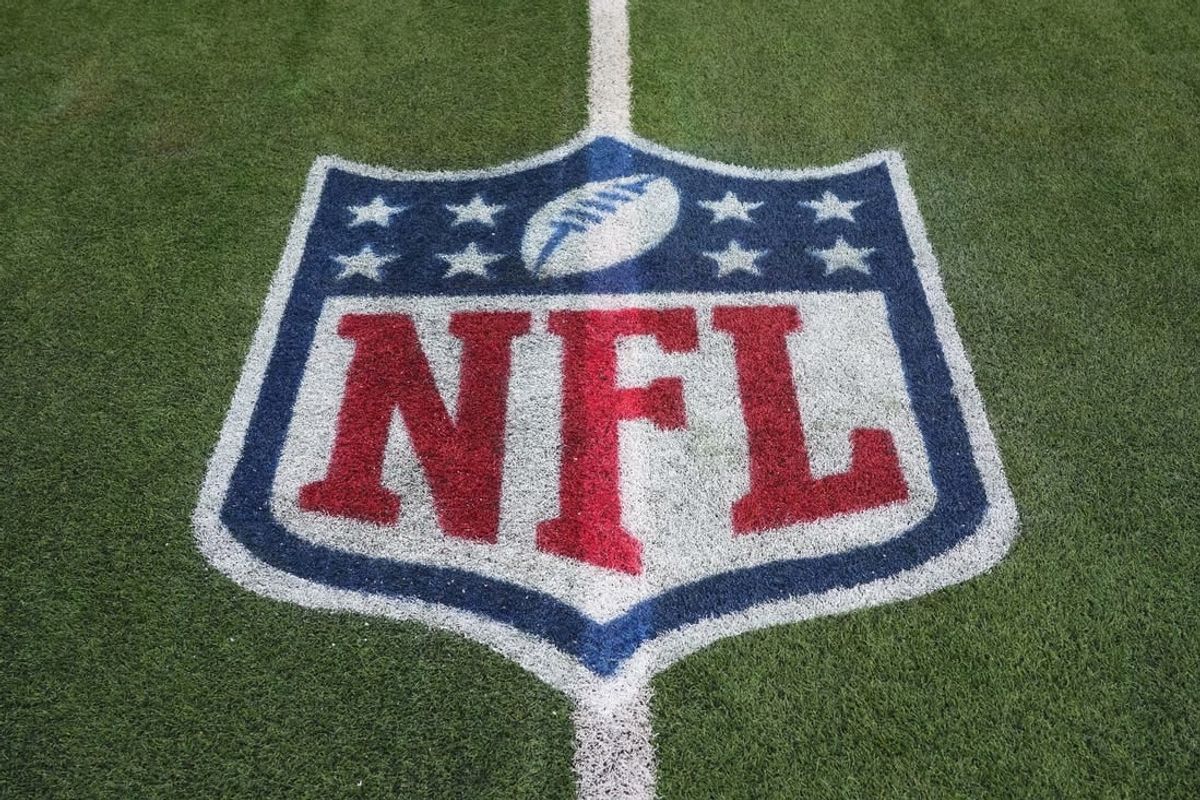 Dec 21, 2023; Inglewood, California, USA; The NFL shield lgo on the field at SoFi Stadium.