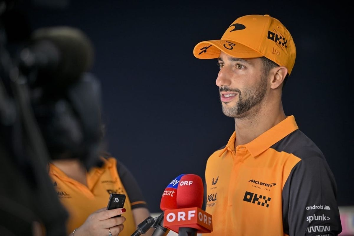 Oct 22, 2022; Austin, Texas, USA; F1 driver Daniel Ricciardo is interviewed after the qualifying session for the U.S. Grand Prix at Circuit of the Americas.