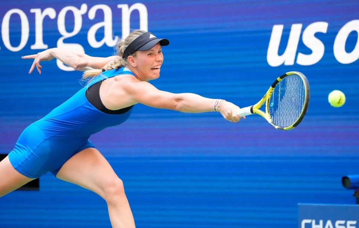 Sept 3, 2023; Flushing, NY, USA; Caroline Wozniacki of Denmark can t get toa return from Coco Gauff of the USA on day seven of the 2023 U.S. Open tennis tournament at USTA Billie Jean King National Tennis Center.