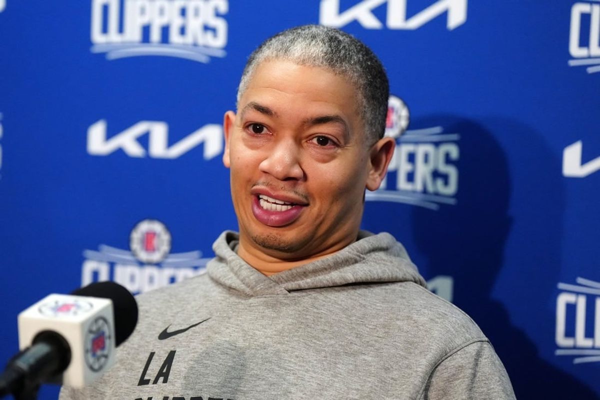 Dec 6, 2023; Los Angeles, California, USA; Los Angeles Lakers coach Tyronn Lue at a press conference during the game between the Los Angeles Lakers and the Sacramento Kings at Crypto.com Arena.