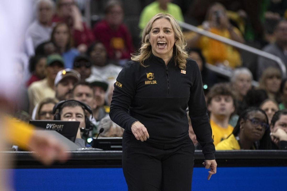 Mar 9, 2024; Kansas City, MO, USA; Baylor Lady Bears head coach Nicki Collen looks on as her team faces the Iowa State Cyclones during the first half at T-Mobile Center.