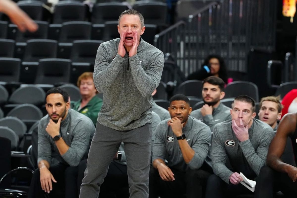 Nov 6, 2023; Las Vegas, Nevada, USA; Georgia Bulldogs head coach Mike White shouts from the sideline during the second half against the Oregon Ducks at T-Mobile Arena.