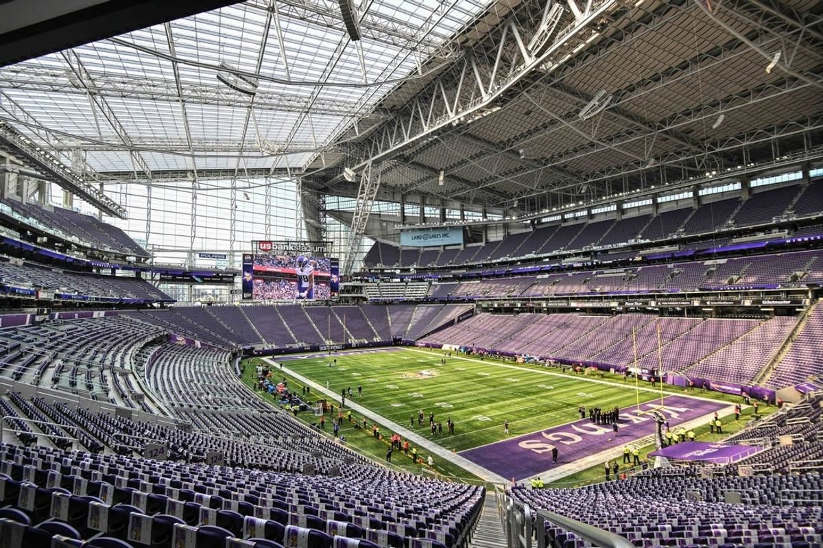 Aug 19, 2023; Minneapolis, Minnesota, USA; A general view of U.S. Bank Stadium before the game between the Minnesota Vikings and the Tennessee Titans.