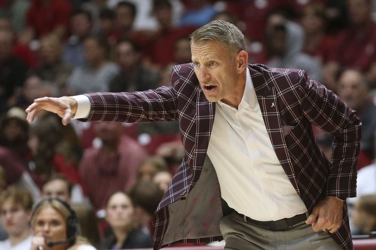 Nov 6, 2023; Tuscaloosa, Alabama, USA;  Alabama head coach Nate Oats directs the Crimson Tide as they play Morehead State in the game at Coleman Coliseum.
