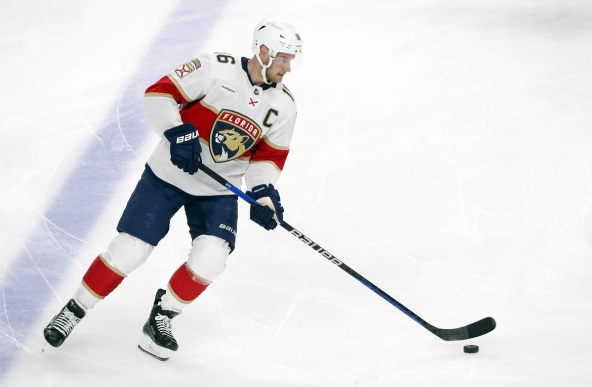 Feb 14, 2024; Pittsburgh, Pennsylvania, USA; Florida Panthers center Aleksander Barkov  (16) warms up before the game against the Pittsburgh Penguins at PPG Paints Arena.