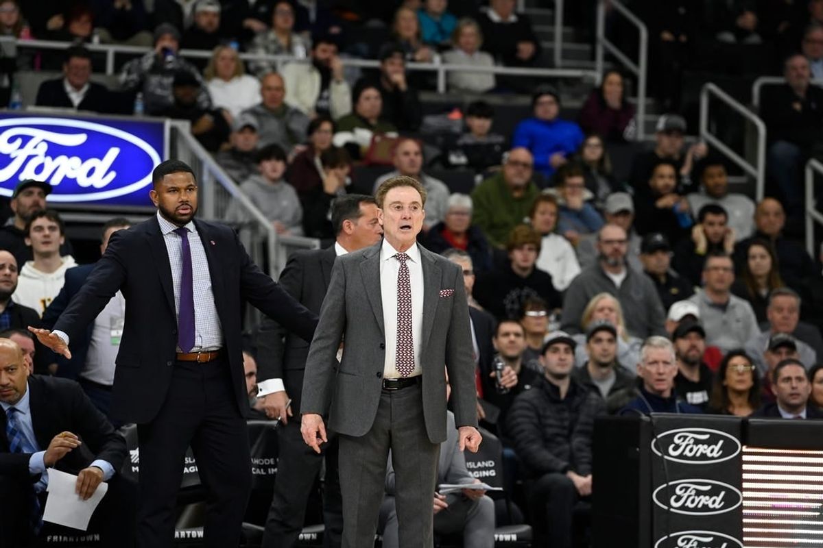Feb 13, 2024; Providence, Rhode Island, USA; St. John's Red Storm head coach Rick Pitino  reacts to game action during the second half against the Providence Friars at Amica Mutual Pavilion.