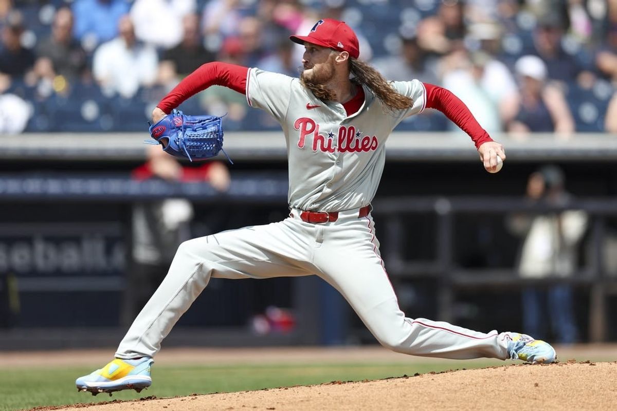 Mar 18, 2024; Tampa, Florida, USA;  Philadelphia Phillies relief pitcher Matt Strahm (25) throws a pitch against the New York Yankees in the first inning at George M. Steinbrenner Field.