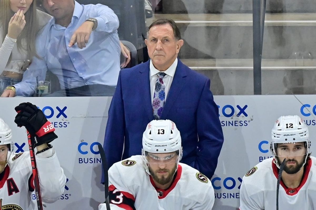 Dec 19, 2023; Tempe, Arizona, USA; Ottawa Senators interim head coach Jacques Martin looks on in the first period against the Arizona Coyotes at Mullett Arena.