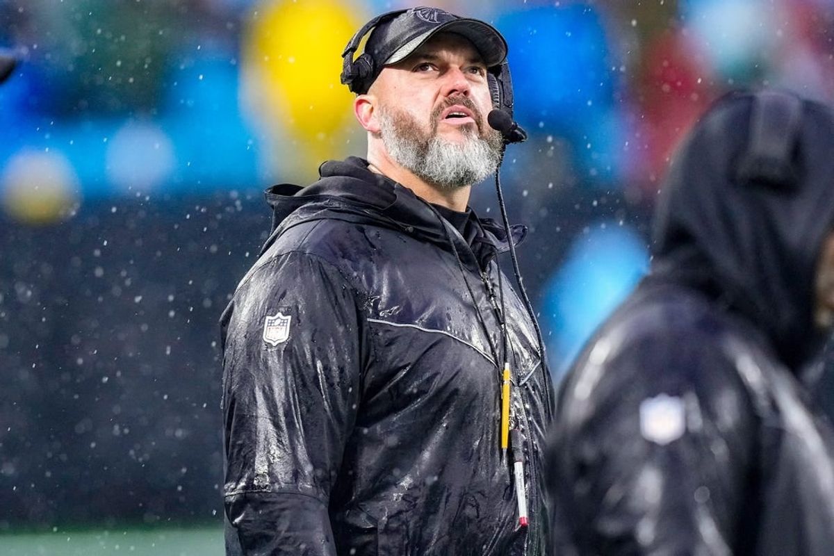 Dec 17, 2023; Charlotte, North Carolina, USA; Atlanta Falcons head coach Arthur Smith looks on during the second quarter against the Carolina Panthers at Bank of America Stadium.