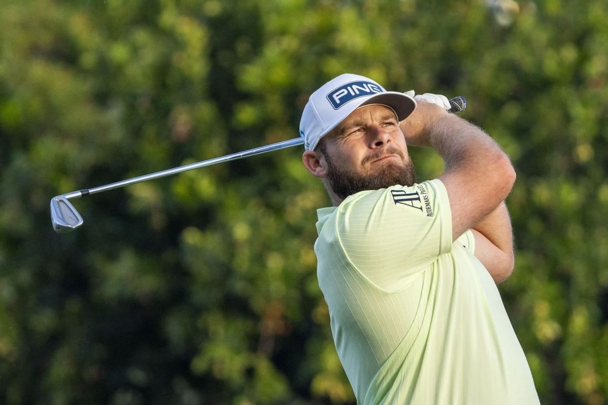 January 11, 2024; Honolulu, Hawaii, USA; Tyrrell Hatton hits his tee shot on the 11th hole during the first round of the Sony Open in Hawaii golf tournament at Waialae Country Club.