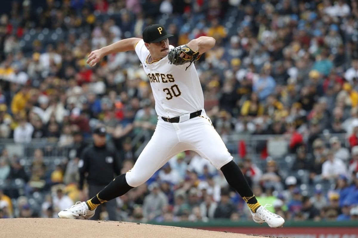 May 11, 2024; Pittsburgh, Pennsylvania, USA;  Pittsburgh Pirates starting pitcher Paul Skenes (30) delivers a pitch in his major league debut against the Chicago Cubs during the first inning at PNC Park.
