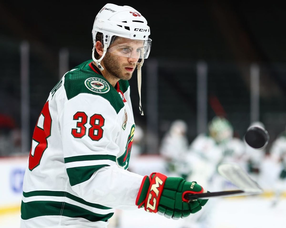 Jan 30, 2021; Saint Paul, Minnesota, USA; Minnesota Wild left wing Ryan Hartman (38).