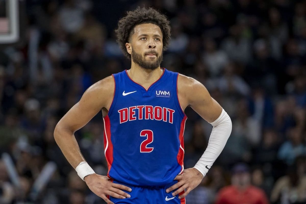Mar 27, 2024; Minneapolis, Minnesota, USA; Detroit Pistons guard Cade Cunningham (2) look on against the Minnesota Timberwolves in the second half at Target Center.