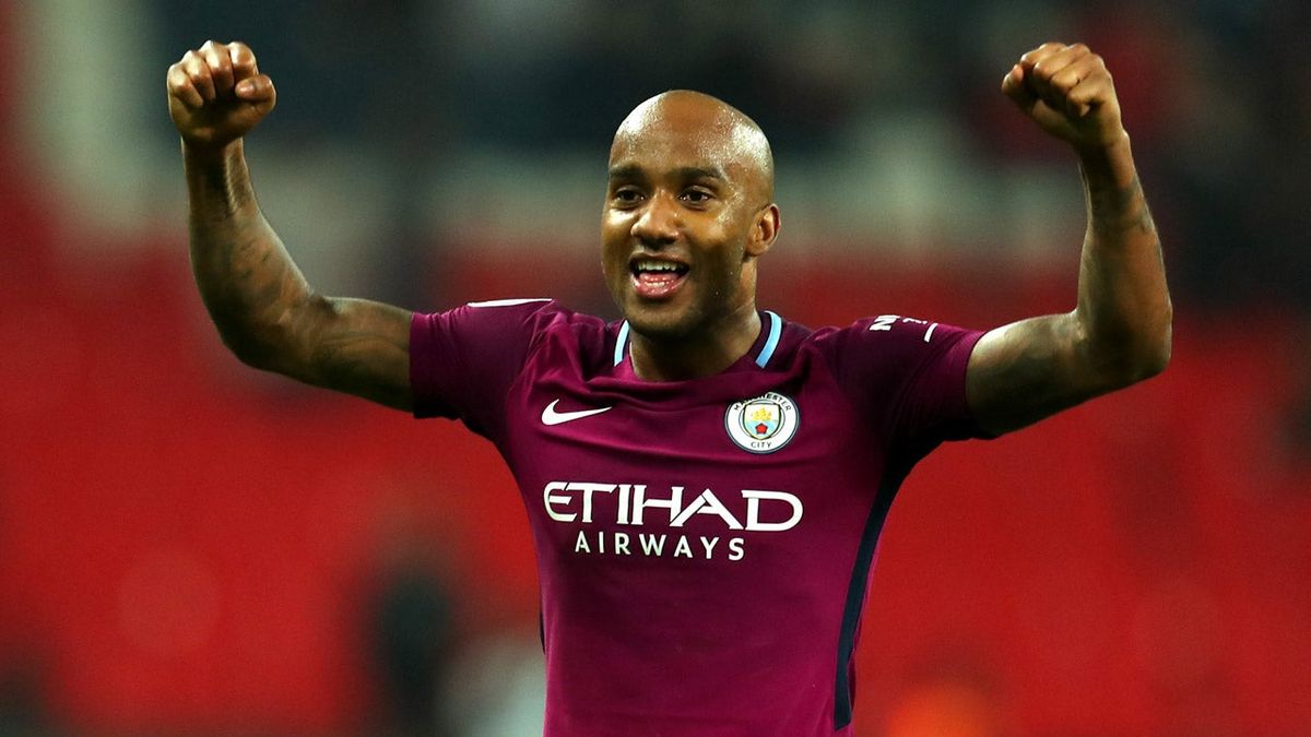 Fabian Delph celebrates after Manchester City’s win.
