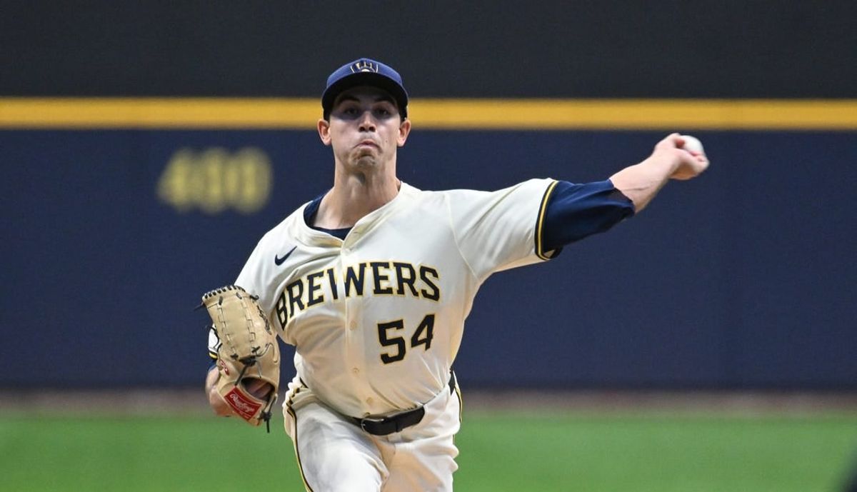 May 10, 2024; Milwaukee, Wisconsin, USA;  Milwaukee Brewers pitcher Robert Gasser (54) delivers a pitch against the St. Louis Cardinals in the first inning at American Family Field.