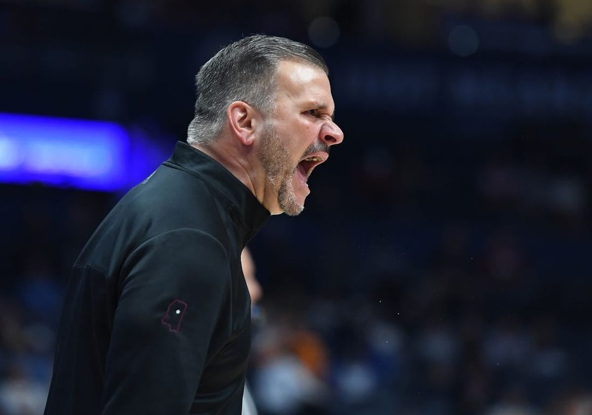 Mar 10, 2023; Nashville, TN, USA; Mississippi State Bulldogs head coach Chris Jans yells from the sideline during the first half against the Alabama Crimson Tide at Bridgestone Arena.