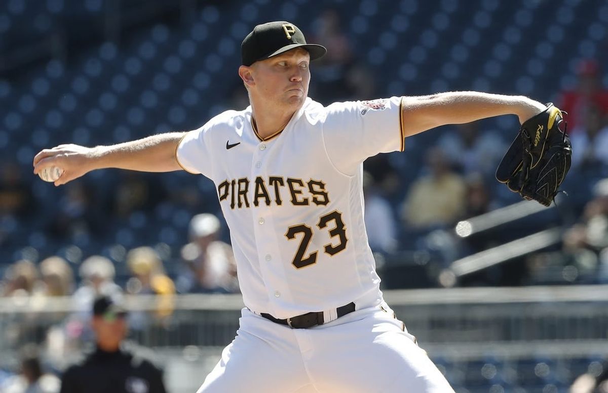 Sep 14, 2023; Pittsburgh, Pennsylvania, USA; Pittsburgh Pirates starting pitcher Mitch Keller (23) pitches against the Washington Nationals during the eighth inning at PNC Park. Pittsburgh won 2-0.