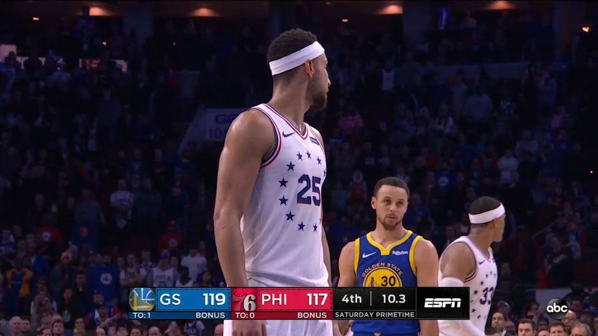 Ben Simmons turns around to hear he should intentionally miss the next free throw.