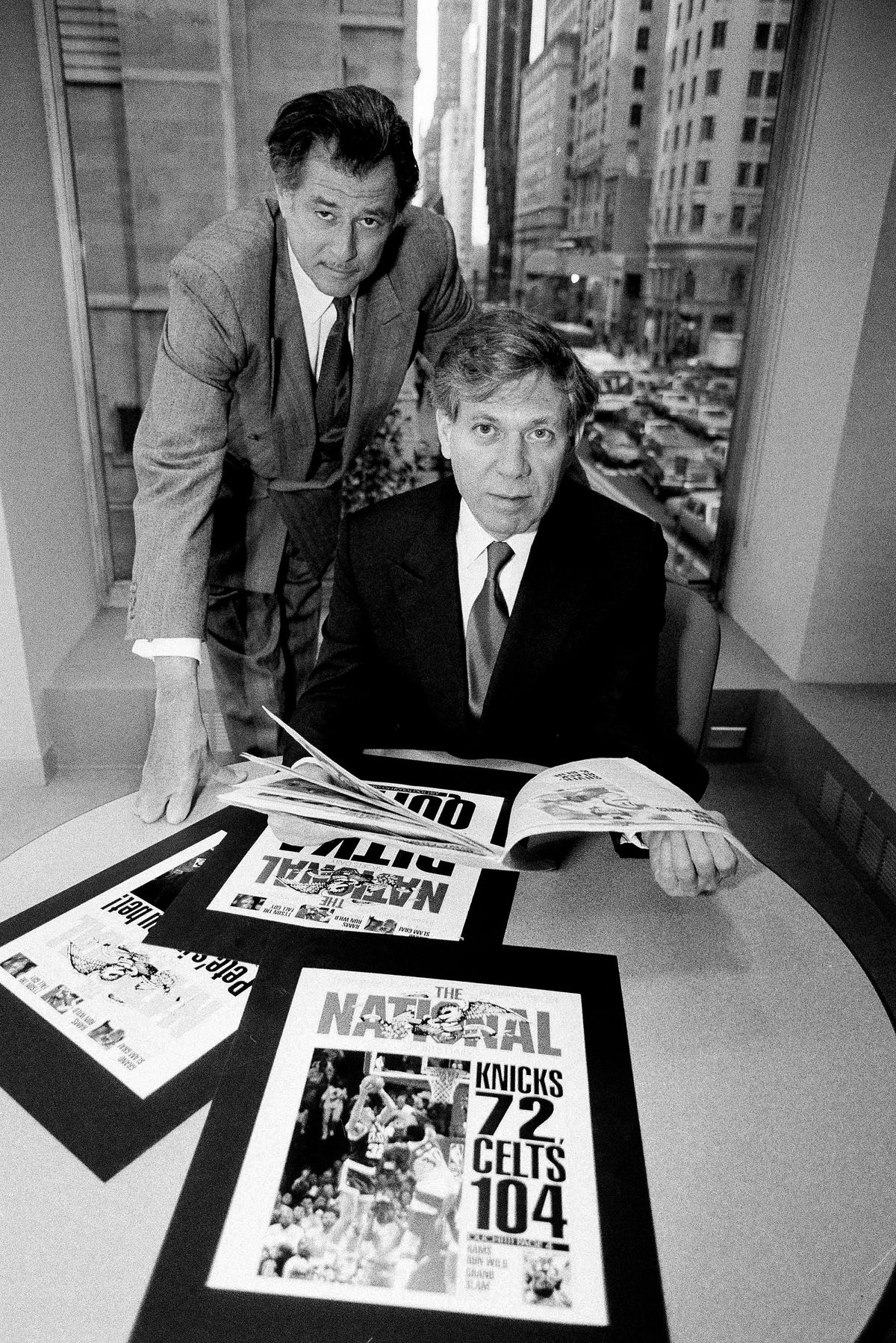 Peter Price (seated), publisher of The National pictured with Editor-in-Chief, Frank Deford on Dec. 3, 1989.