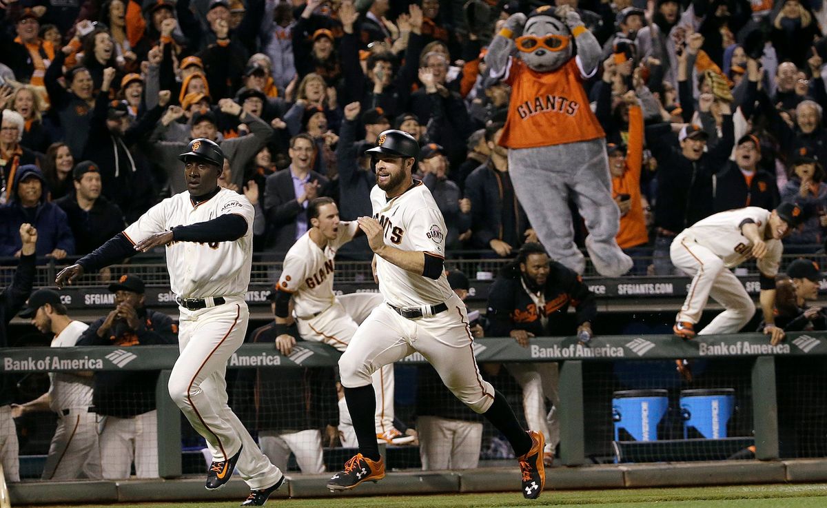 Lou Seal cannot believe it. (Photo credit: Jeff Chiu/ [object Object] )